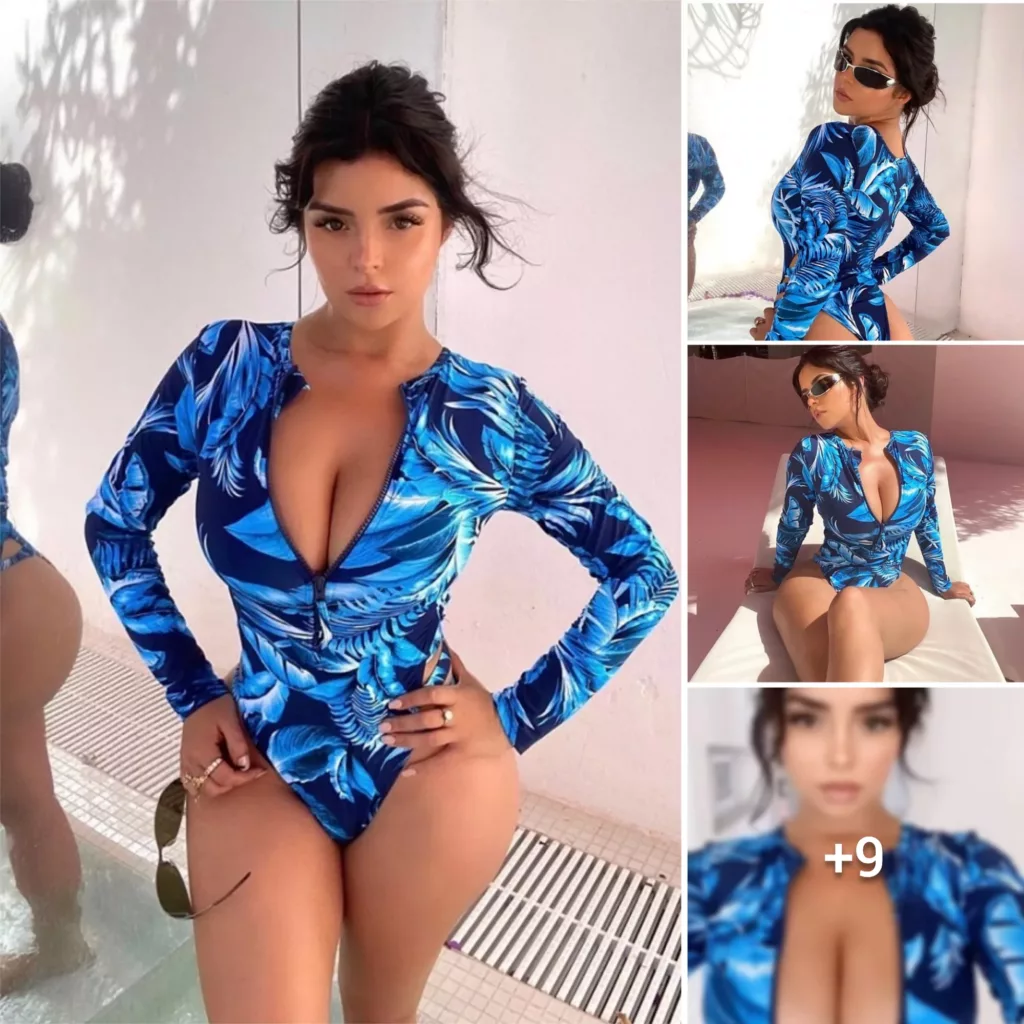 “Demi Rose dazzles in a daring and sultry zip-down swimsuit, flaunting her gorgeous physique”